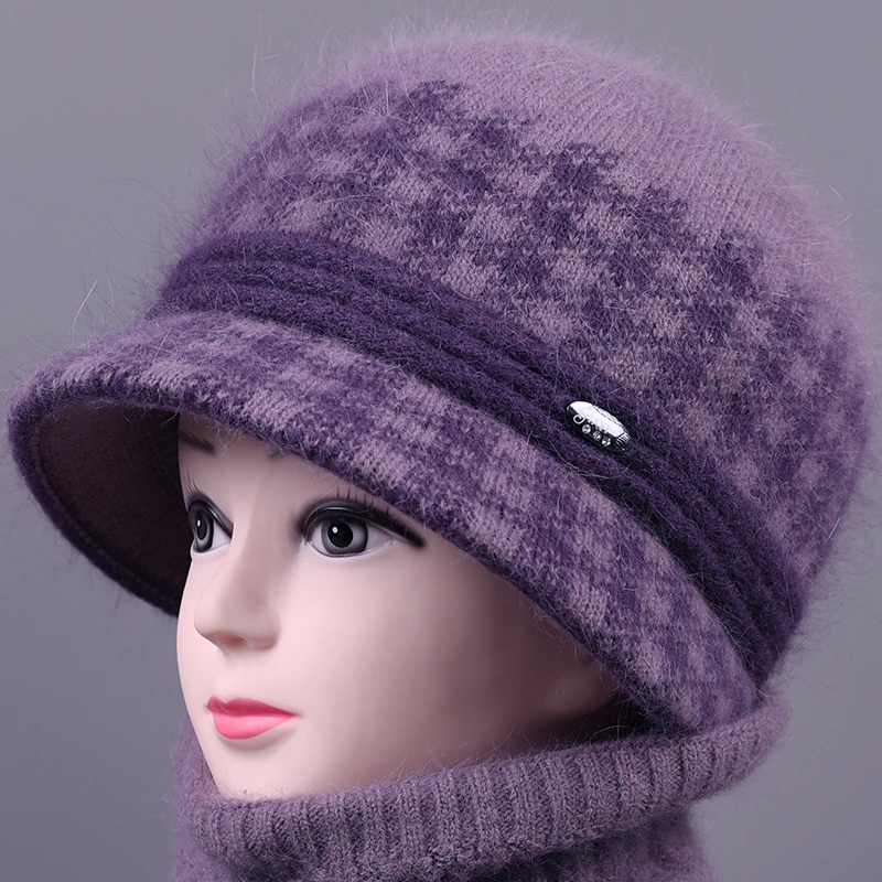 中老年人帽子女秋冬天奶奶兔毛线帽加绒厚妈妈保暖针织帽老太太帽