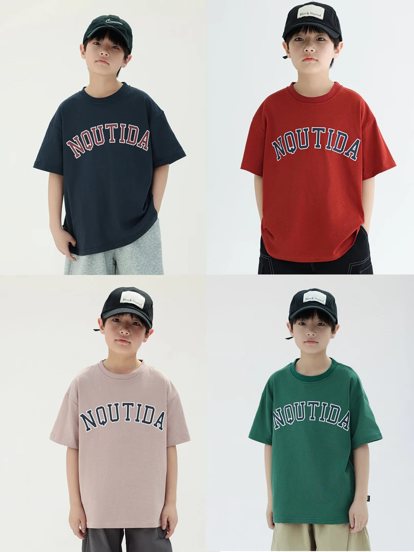 ALL-  NT短袖T  洋气字母印花半袖上衣男童宽松休闲短袖T恤