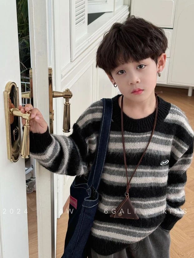 LGL- 62812 高货圆领条纹毛衣