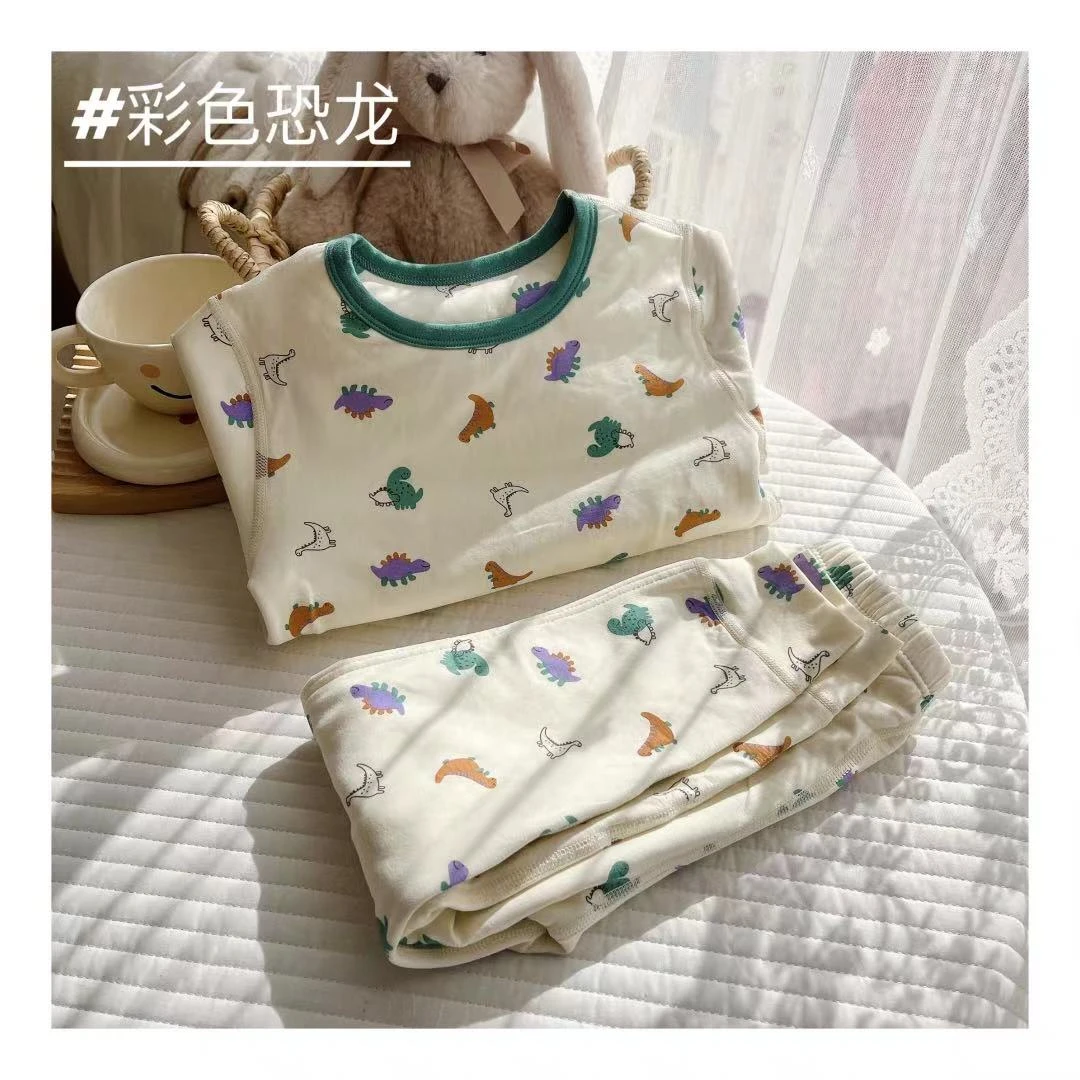 棉TZ-500克彩色恐龙双层蚕丝家居服