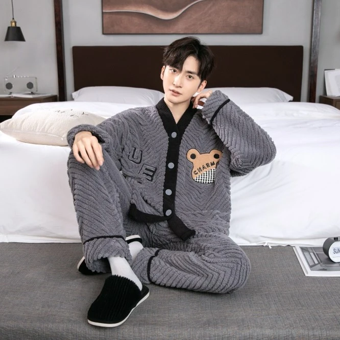 2023年男士加绒加厚秋冬家居服男冬季双面双绒XY-H008