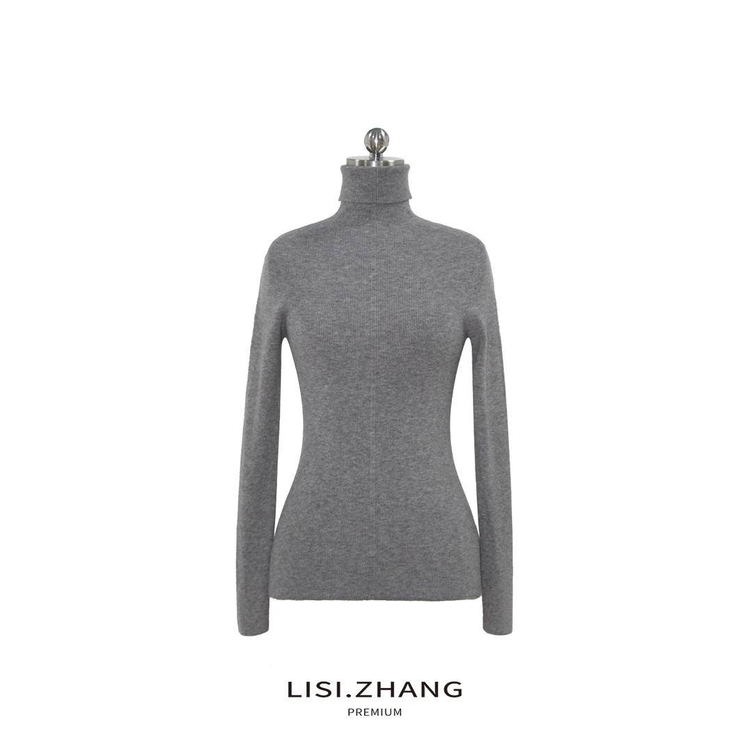 LISI.ZHANG--【一线成衣打底衫】高领弹力修身纯色打底衫针织内搭T