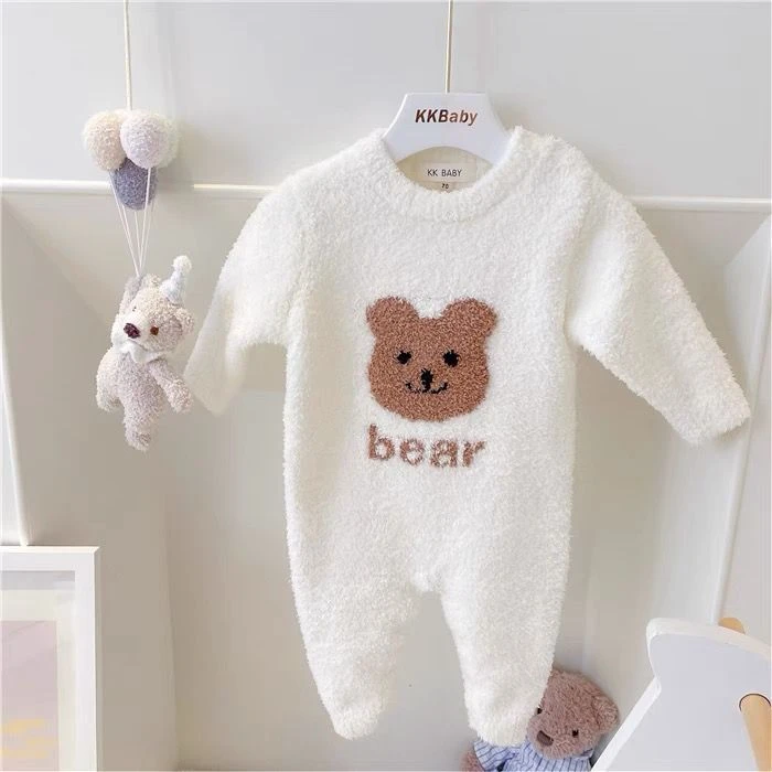 婴儿连体衣秋冬款加绒睡衣卡通婴幼儿外出服过年6-12个月春秋加棉