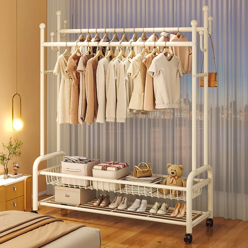 衣帽架落地式卧室挂衣架高档双杆架子双层储物挂衣架收纳衣物架