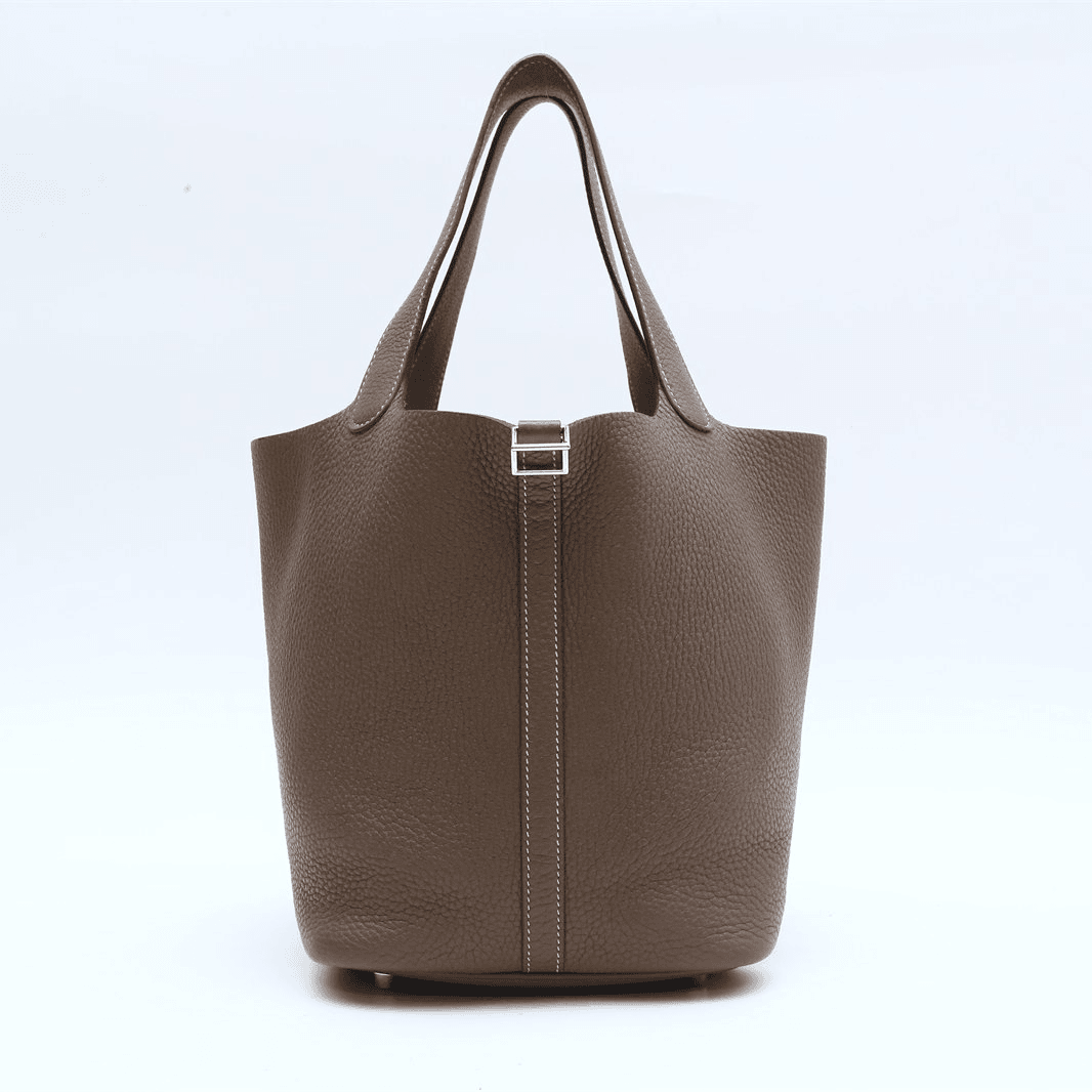 99新 Hermes/爱马仕 小花攀攀22 菜篮子 大象灰 TC皮 D刻 银扣