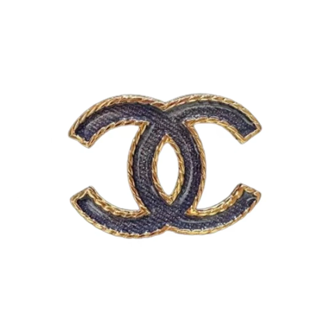 全新未使用 Chanel/香奈儿 小花攀攀24P 蓝黑色双C金边 胸针 合金
