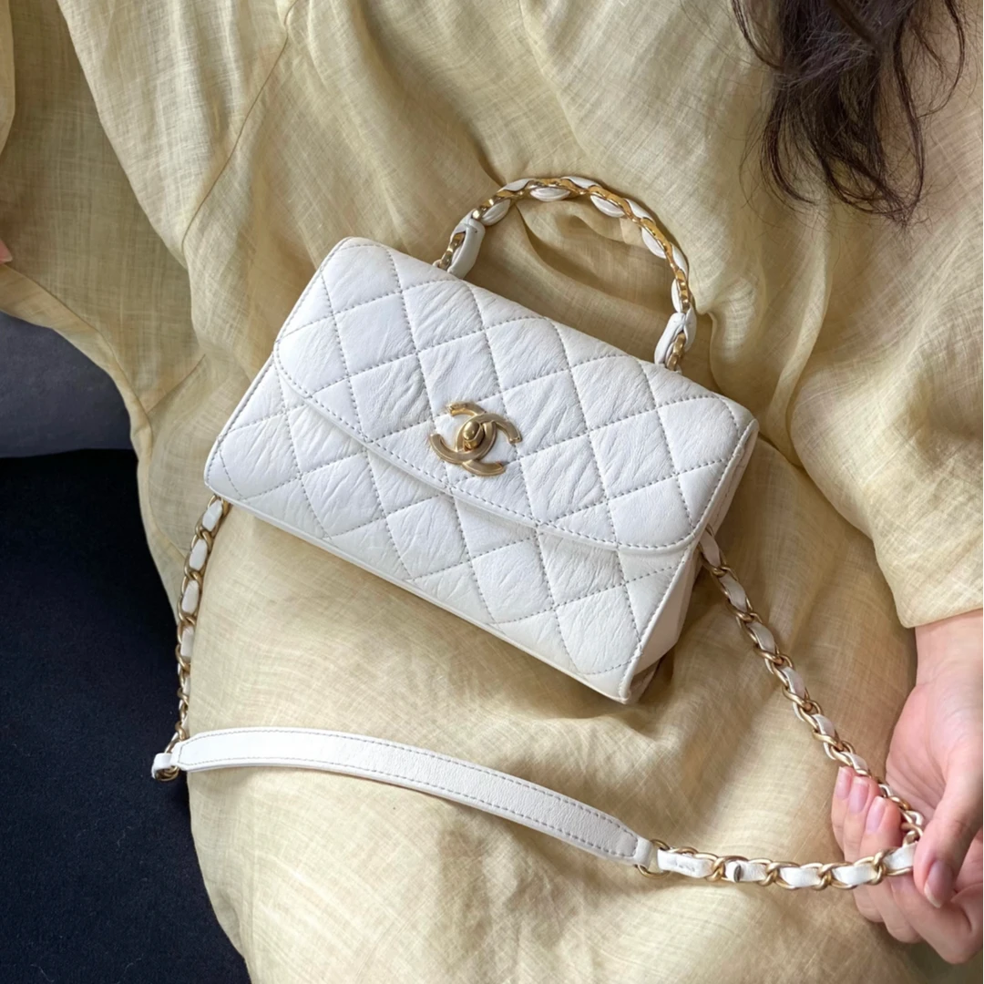 99新 Chanel/香奈儿 小花姑姑 Coco handle 31开 小号褶皱手提包