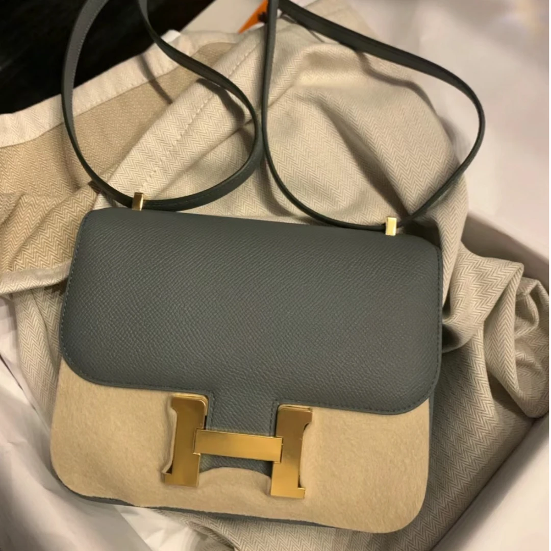 99新 Hermes/爱马仕 小花6珊 康康 19 杏仁绿 Epsom皮 Z刻金扣