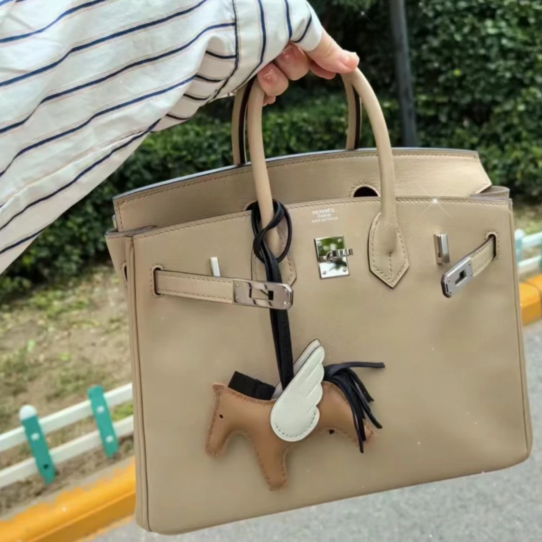 99新 Hermes/爱马仕 小花6珊 Birkin 25 风衣灰 Swift皮 C刻银扣