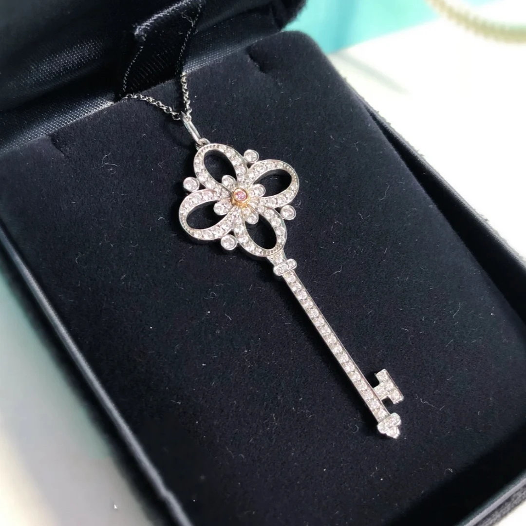 99新 Tiffany & Co./蒂芙尼 小花6珊 维多利亚 白金项链 粉钻