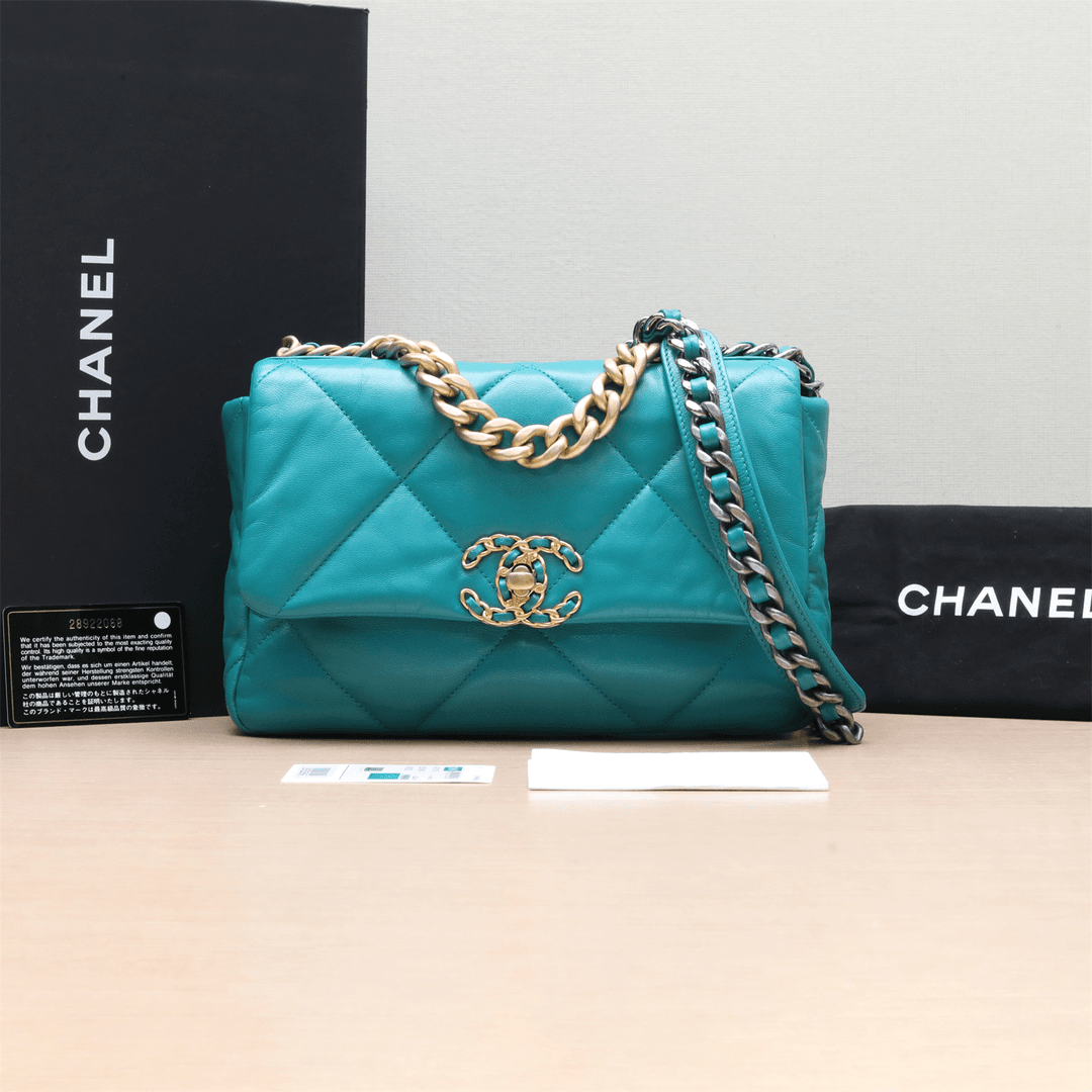 99新 Chanel/香奈儿 小花攀攀19BAG 小号 26cm 绿色 皮革S 28开