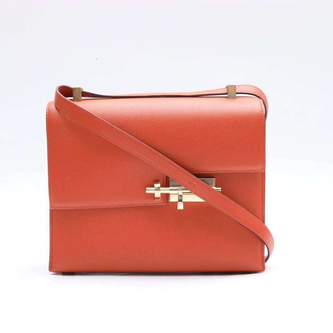 99新 Hermes/爱马仕 小花双双 P224726157 插销包 23 砖红色 Y刻
