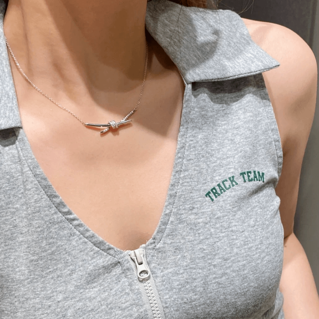 全新未使用 Tiffany & Co./蒂芙尼 小花6珊 绳结 半钻 项链玫瑰金