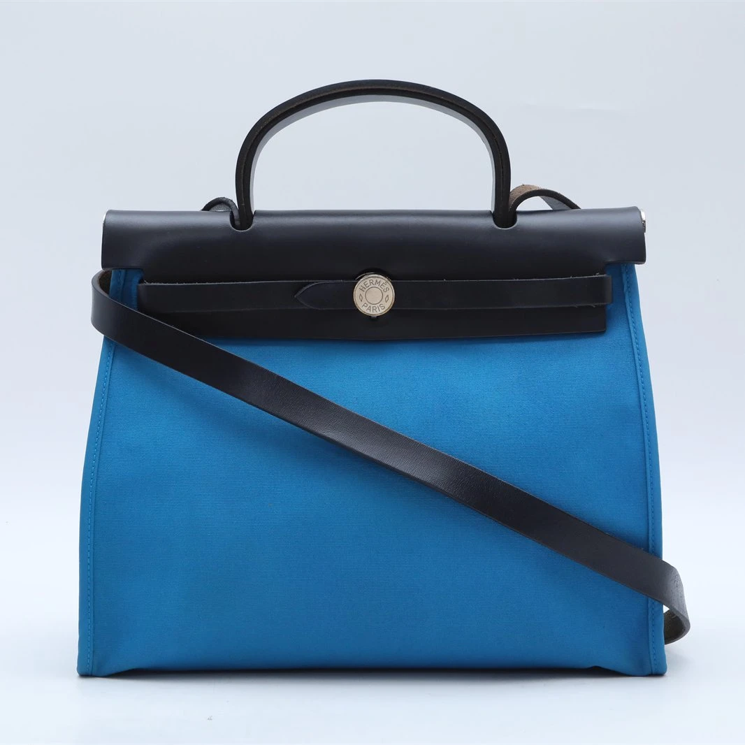 99新 Hermes/爱马仕 小花6花 Herbag 31 银扣包 A刻 蓝色