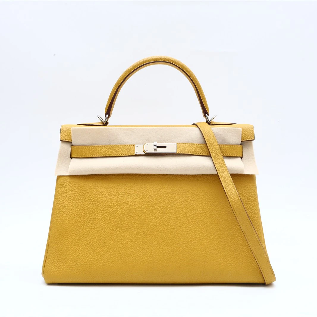 99新 Hermes/爱马仕 小花双双 Kelly 32 琥珀黄 Togo皮 C刻 银扣