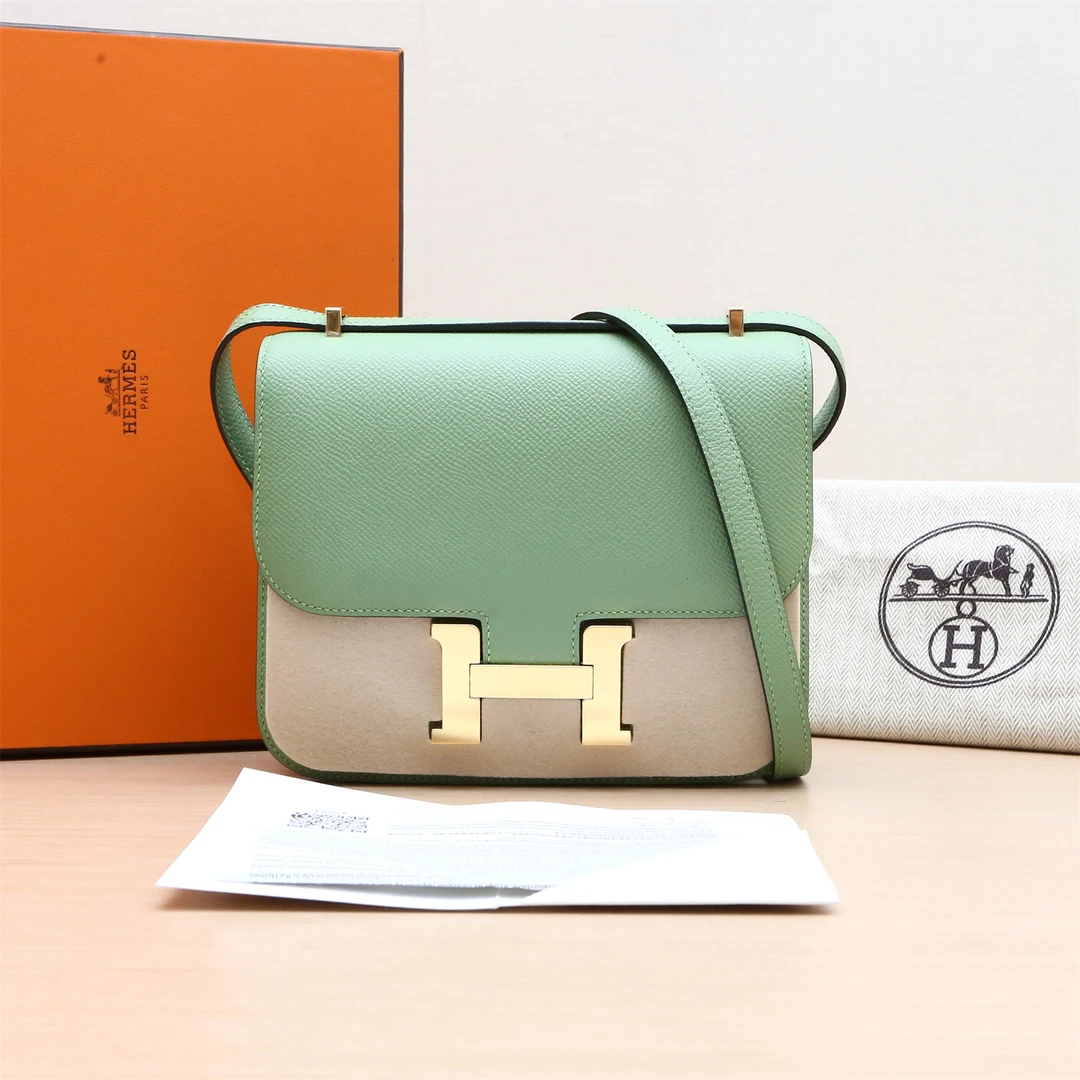 99新 Hermes/爱马仕 小花佳珊 康康 19 3I牛油果绿 Z刻 028751
