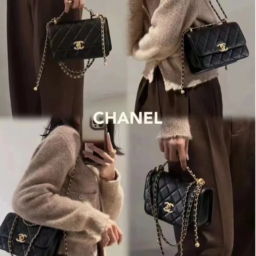 95新 Chanel/香奈儿 小花攀攀CF 19cm 黑色 皮革C 芯片 双金珠