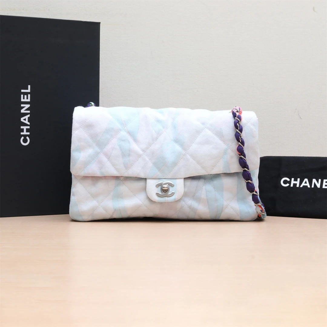 95新 Chanel/香奈儿 小花攀攀 CF 涂鸦 彩绳 大号 蓝色 帆布 29开