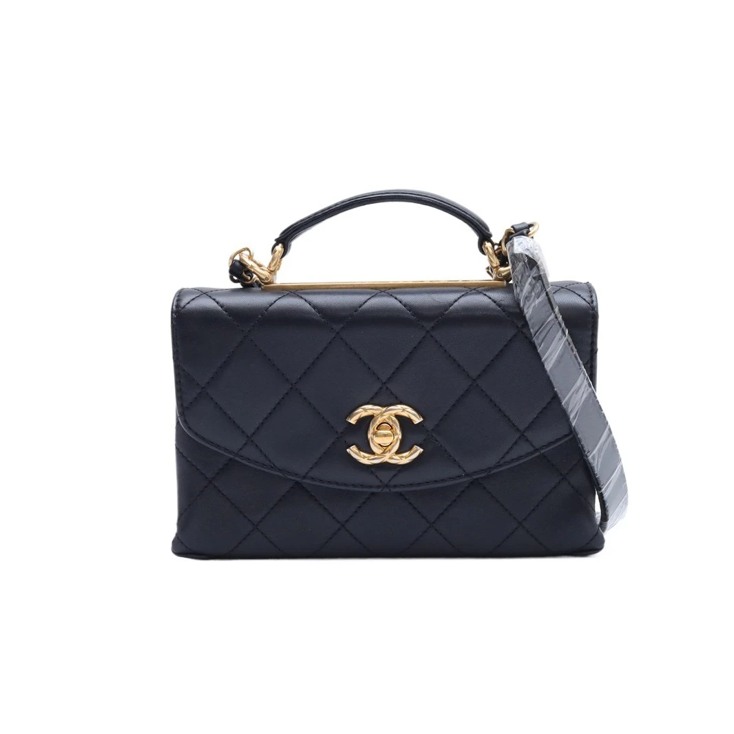 全新未使用 Chanel/香奈儿 小花双双Trendy CC 口盖包 黑色30开