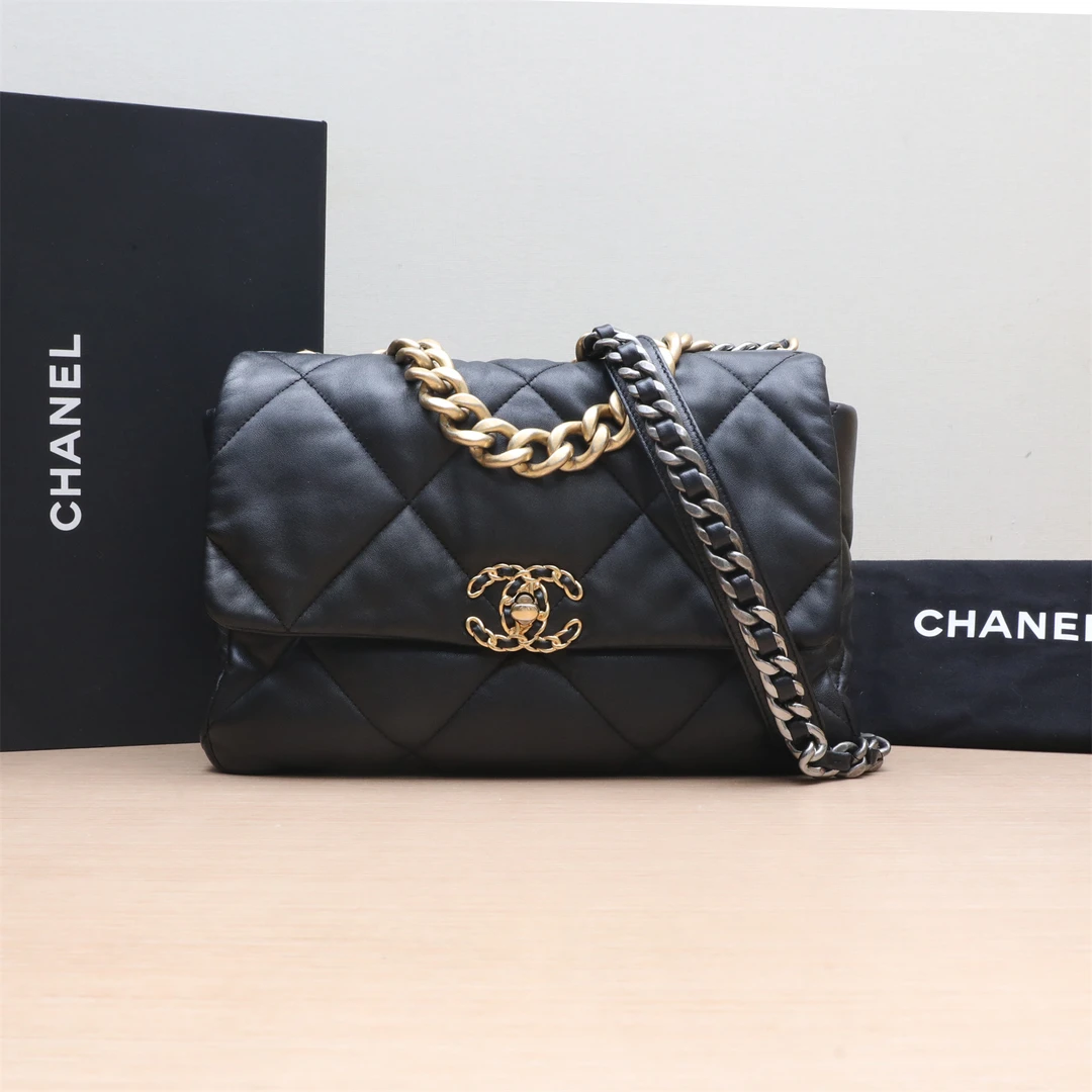 99新 Chanel/香奈儿 黑黑精选 19BAG 中号  黑金 皮革S 芯片