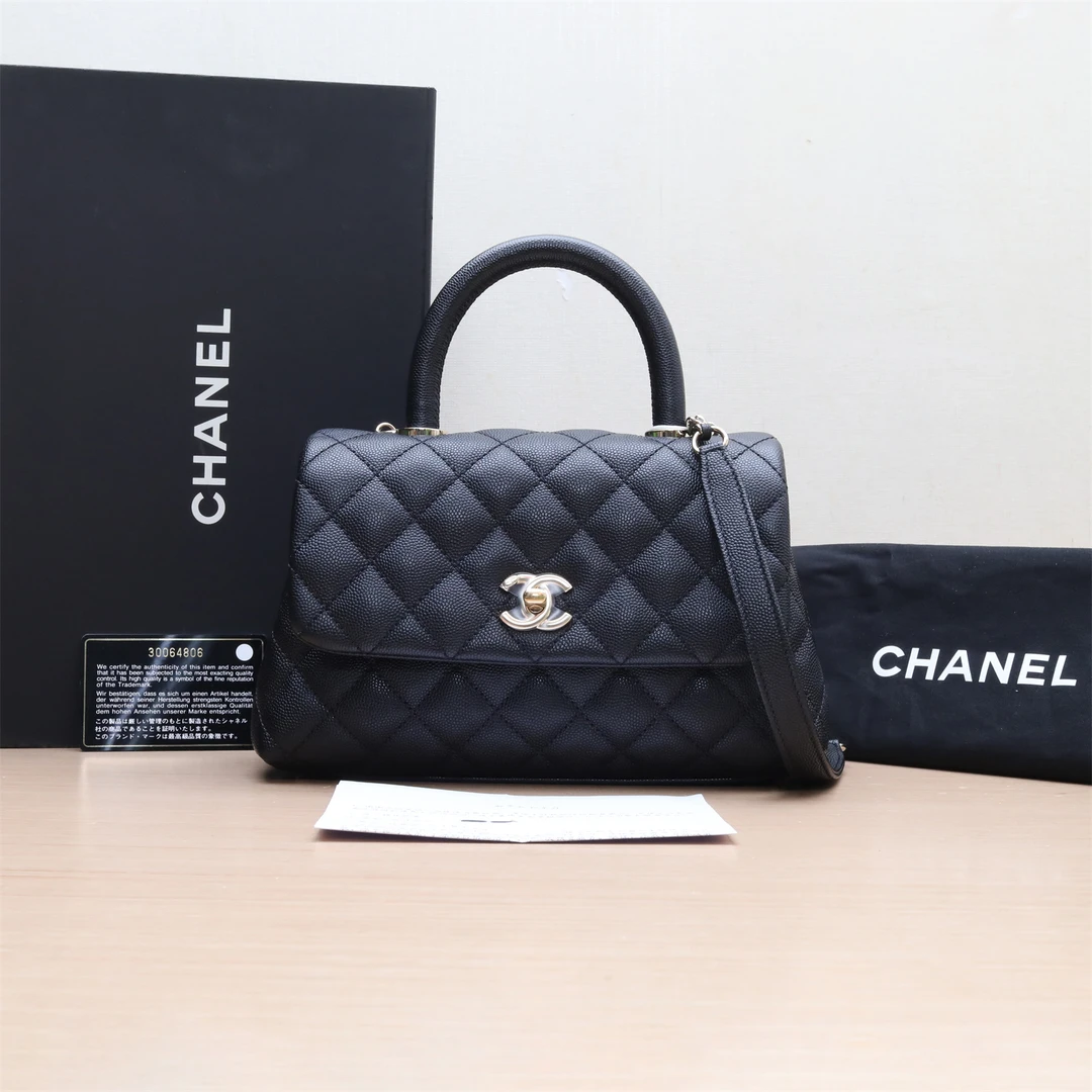 99新 Chanel/香奈儿 积分黑黑精选 Handle 小号 黑色30开浅金扣包