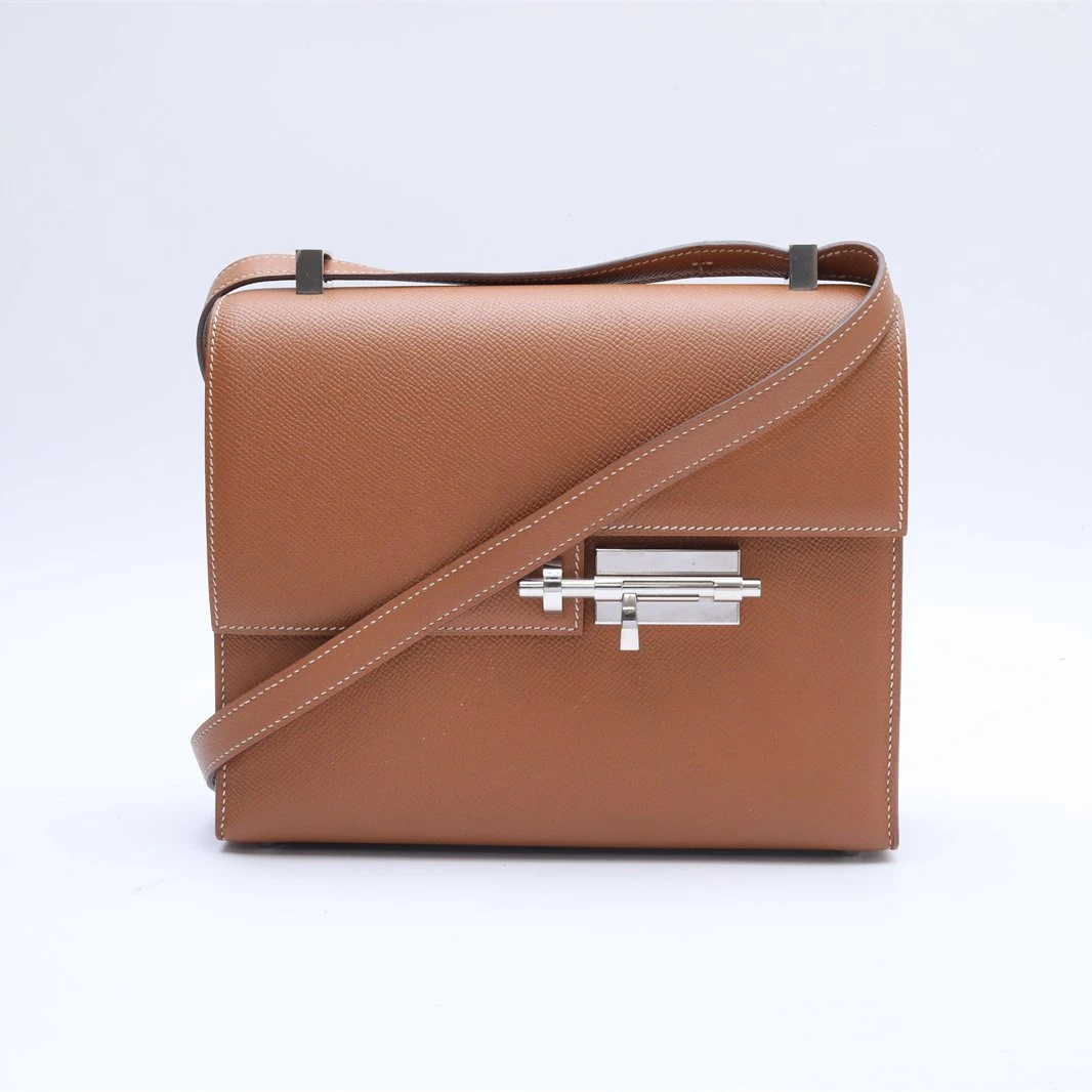 99新 Hermes/爱马仕 小花佳珊手枪包 23 金棕色 C刻 银扣518829