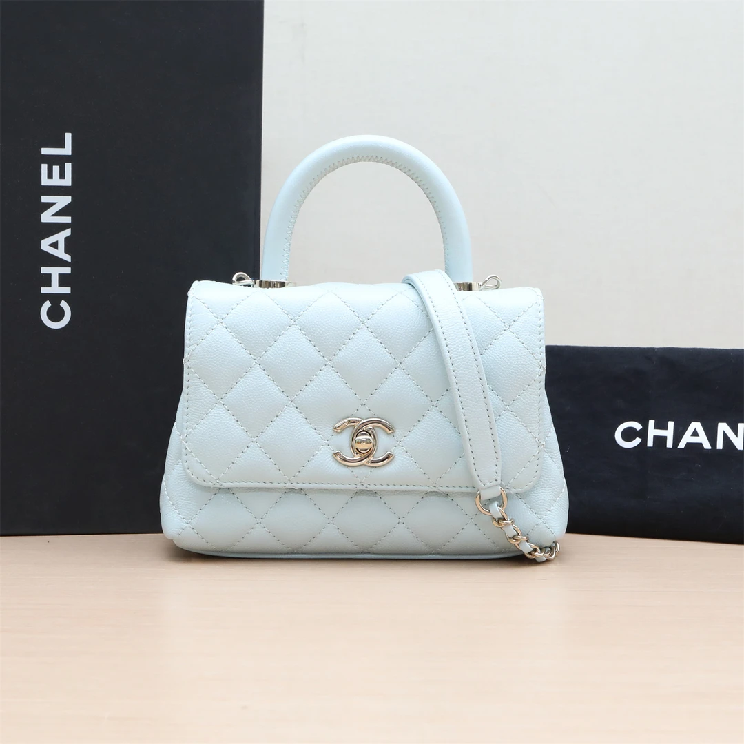 95新 Chanel/香奈儿 小花姑姑P244487432 Coco Handle Mini 蓝色