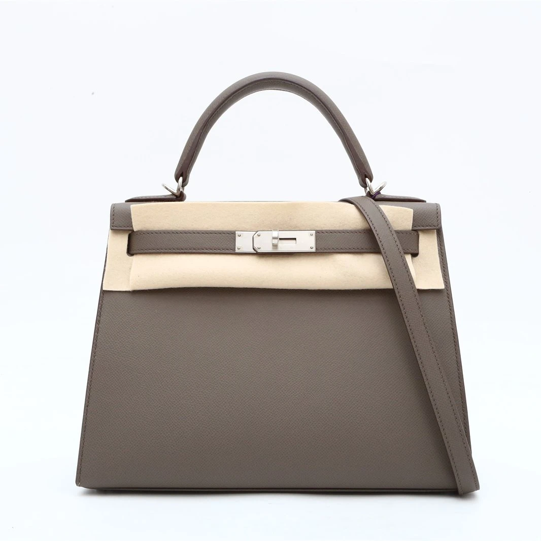 99新 Hermes/爱马仕 小花6花 Kelly 28 锡器灰 Ep皮 D刻 银扣包