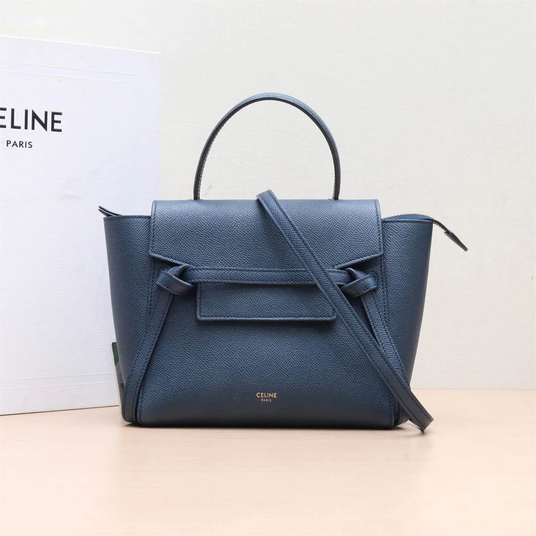95新 Celine/思琳 小花攀攀Belt 鲶鱼包 Nano 20 蓝色 皮革C 金扣