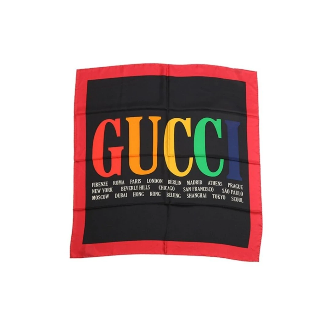 99新 GUCCI/古驰 【33精选】536885彩GUCCI红边丝巾 90*90 黑色