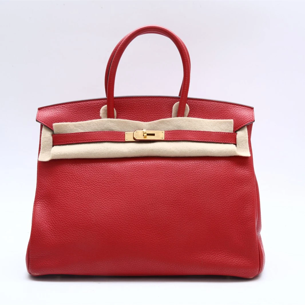 95新 Hermes/爱马仕 小花双双 Birkin 35 Q5国旗红 TC皮 框P 金扣