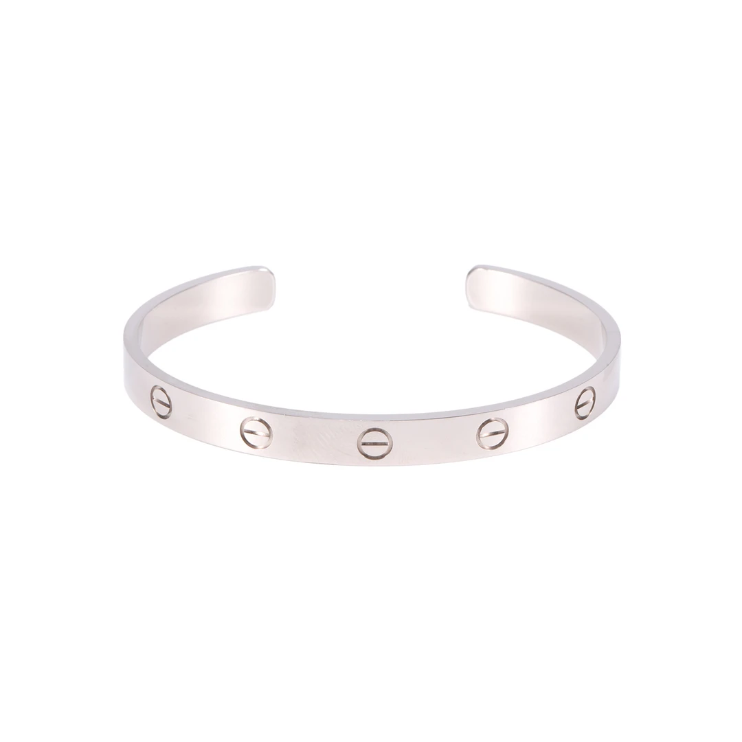 99新 Cartier/卡地亚 小花6珊 LOVE 开口手镯 18K白金 18号
