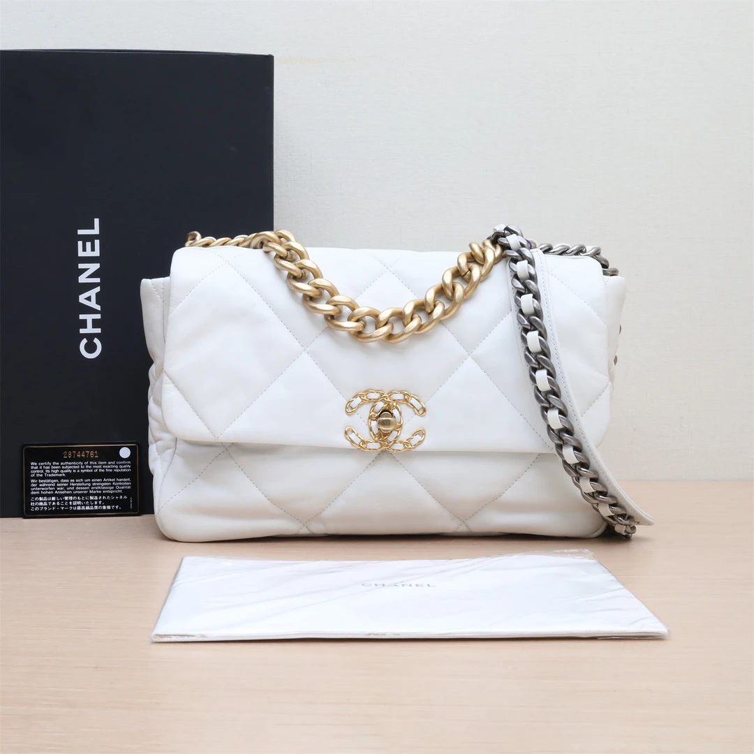 95新 Chanel/香奈儿 小花双双 200125 19BAG 包 中号 白色 28开