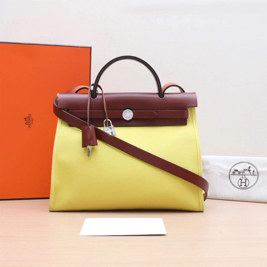 95新 Hermes/爱马仕 小花姑姑P234655772 Herbag 31 9R柠檬黄 包