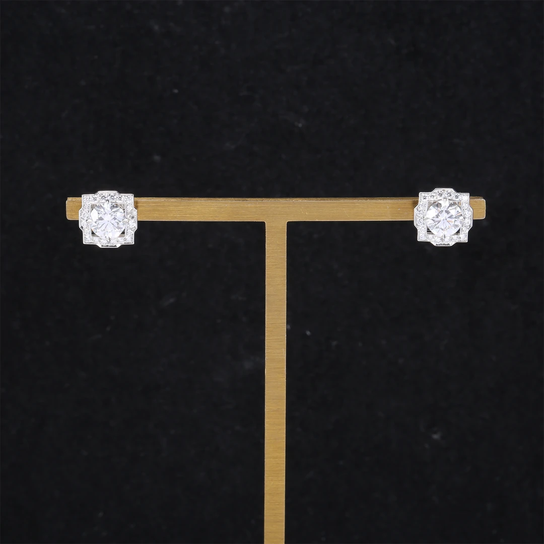 99新 Harry Winston/海瑞温斯顿 小花佳珊 钻石 耳钉 18k白金