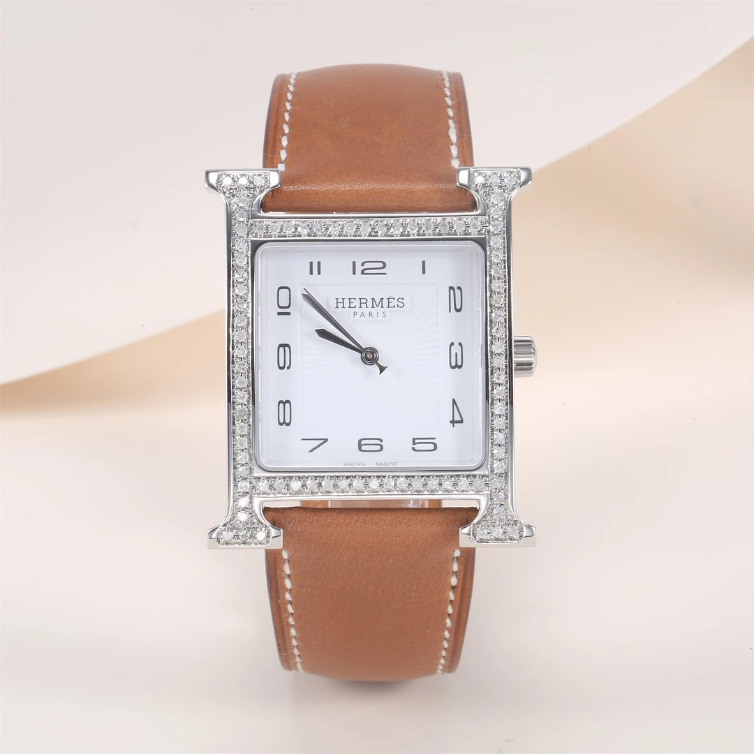 99新 Hermes/爱马仕 小花攀攀HEURE H系列 大号H 30.5MM 后钻