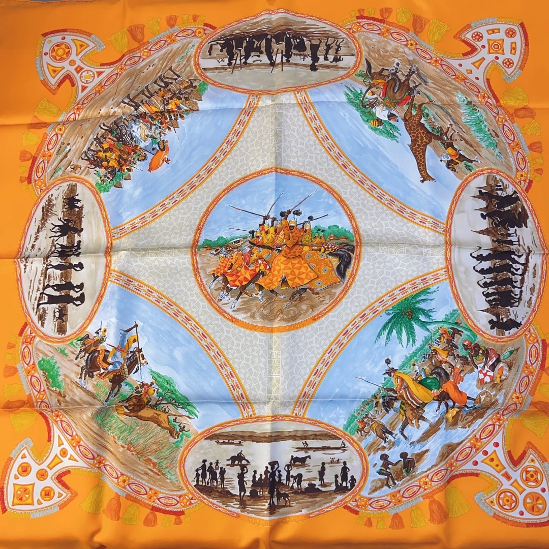99新 Hermes/爱马仕 小花攀攀P234347775 丝巾 斯皮尔骑士 90cm