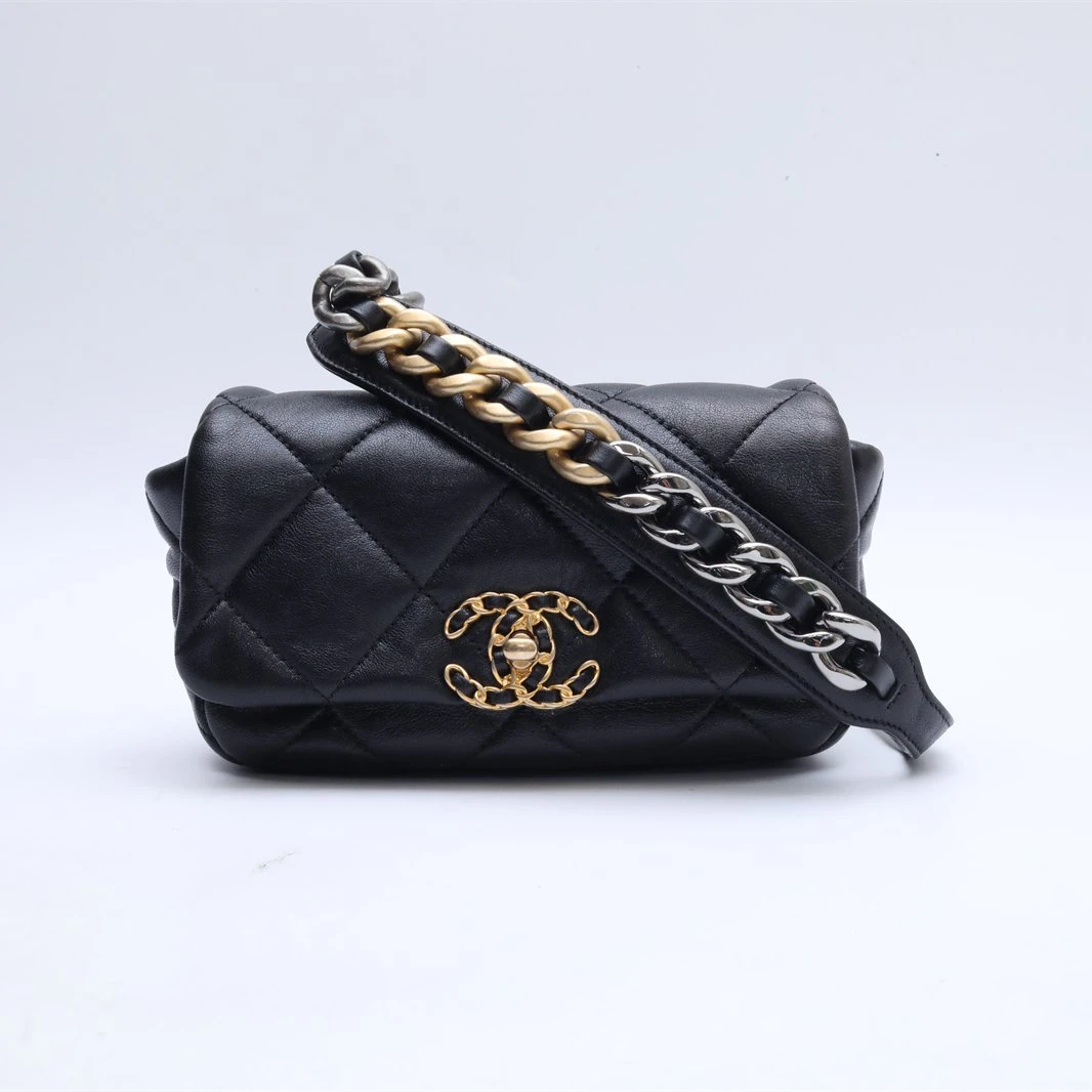 99新 Chanel/香奈儿 小花佳珊19BAG 腰包斜挎包 黑色 29开346668