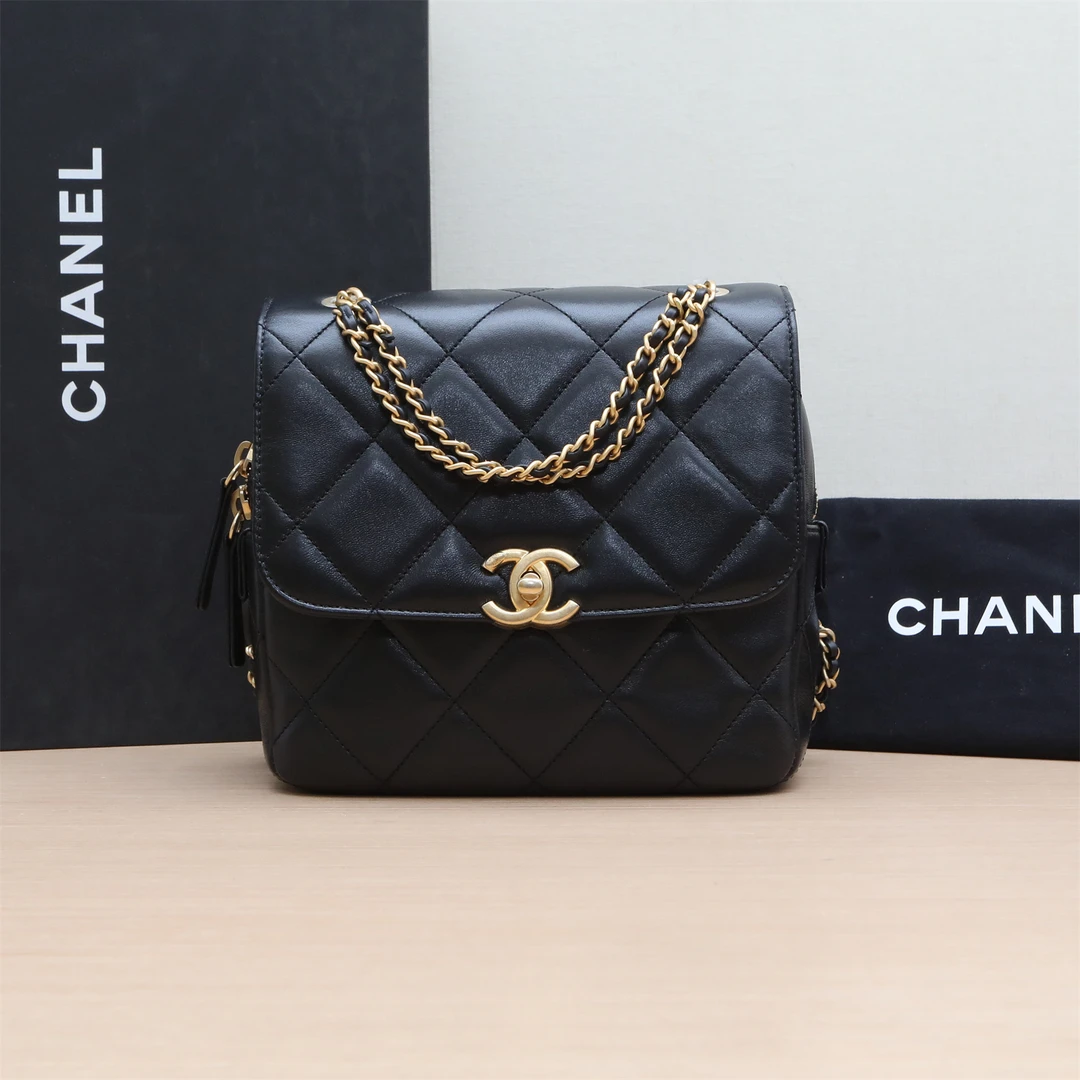 99新 Chanel/香奈儿 黑黑精选 23P Ado 双肩包 芯片 金扣