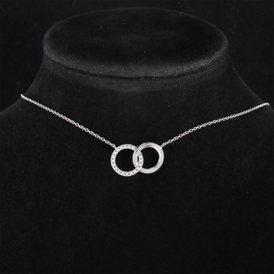 99新 Tiffany & Co./蒂芙尼 小花佳珊244014白金镶钻 双环项链