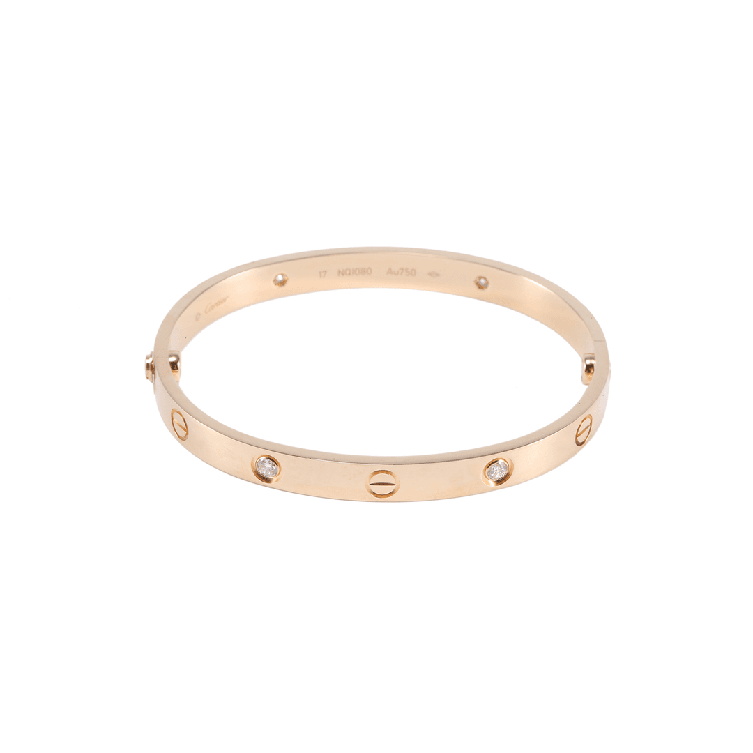 99新 Cartier/卡地亚 小花6珊 LOVE 四钻手镯 18K黄金 17号