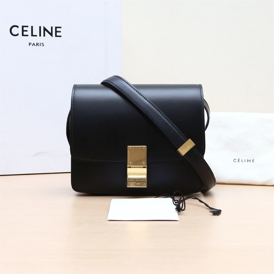 99新 Celine/思琳 小花佳珊 Classic Box 小号 黑色 皮革C 单肩包