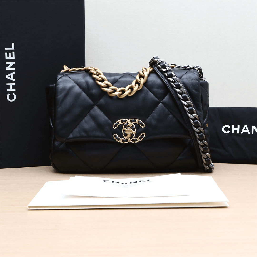 99新 Chanel/香奈儿 小花攀攀19BAG 小号 26cm 黑色 皮革S 芯片