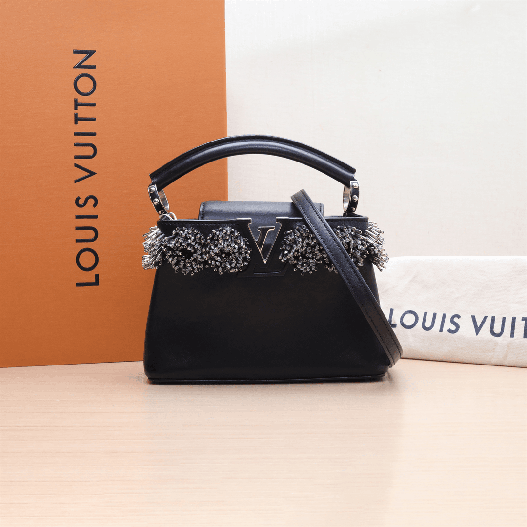 99新 LouisVuitton/路易威登 小花攀攀Capucines Mini21黑皮革C包