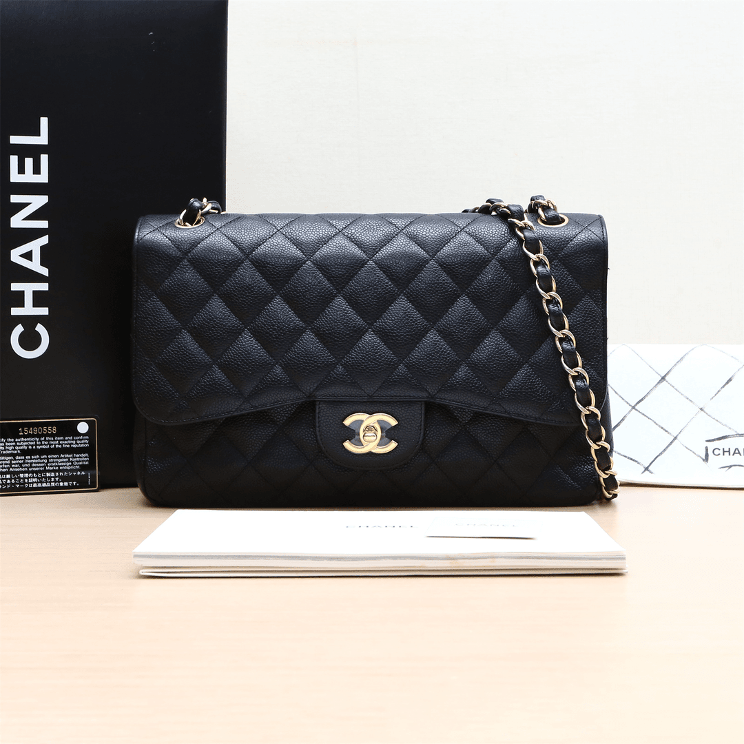95新 Chanel/香奈儿 小花攀攀CF JUMBO 30cm 黑色 皮革C 15开包