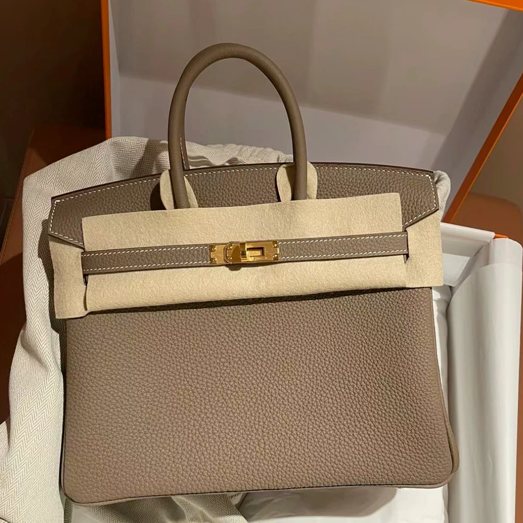 99新 Hermes/爱马仕 小花6珊 Birkin 25 大象灰 Togo皮D刻金扣包