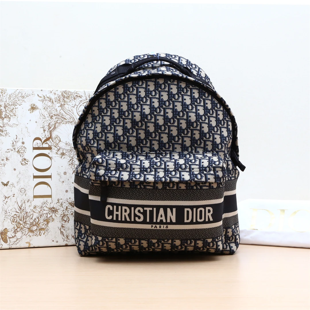 99新 DIOR/迪奥 小花攀攀Diortravel 双肩包 大号 35 蓝色
