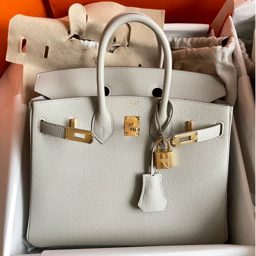 99新 Hermes/爱马仕 拆单小花6珊 birkin25珍珠灰 togo皮Z刻金包