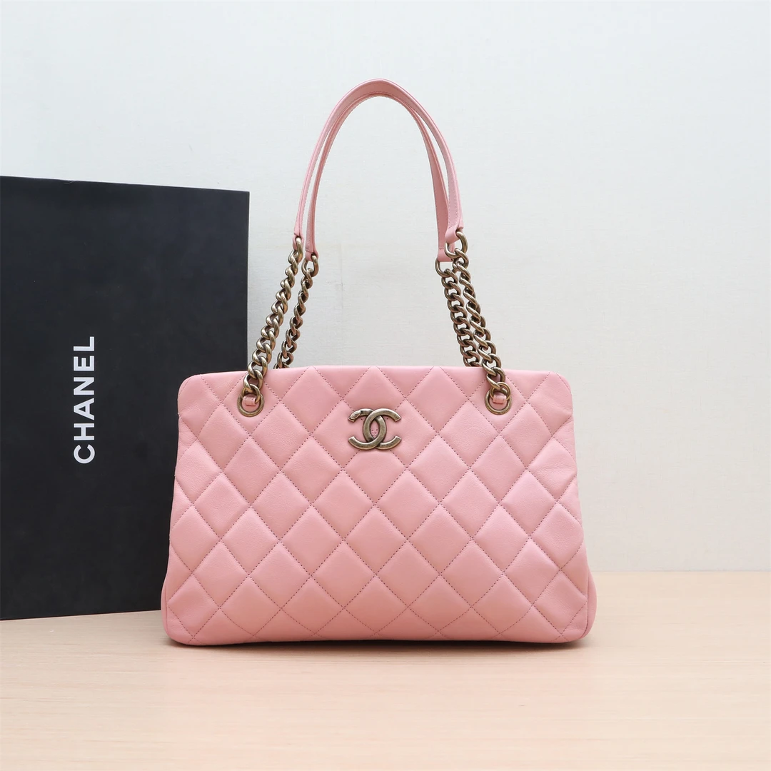 95新 Chanel/香奈儿 小花双双 粉色 托特 手提包 18开 珐琅扣