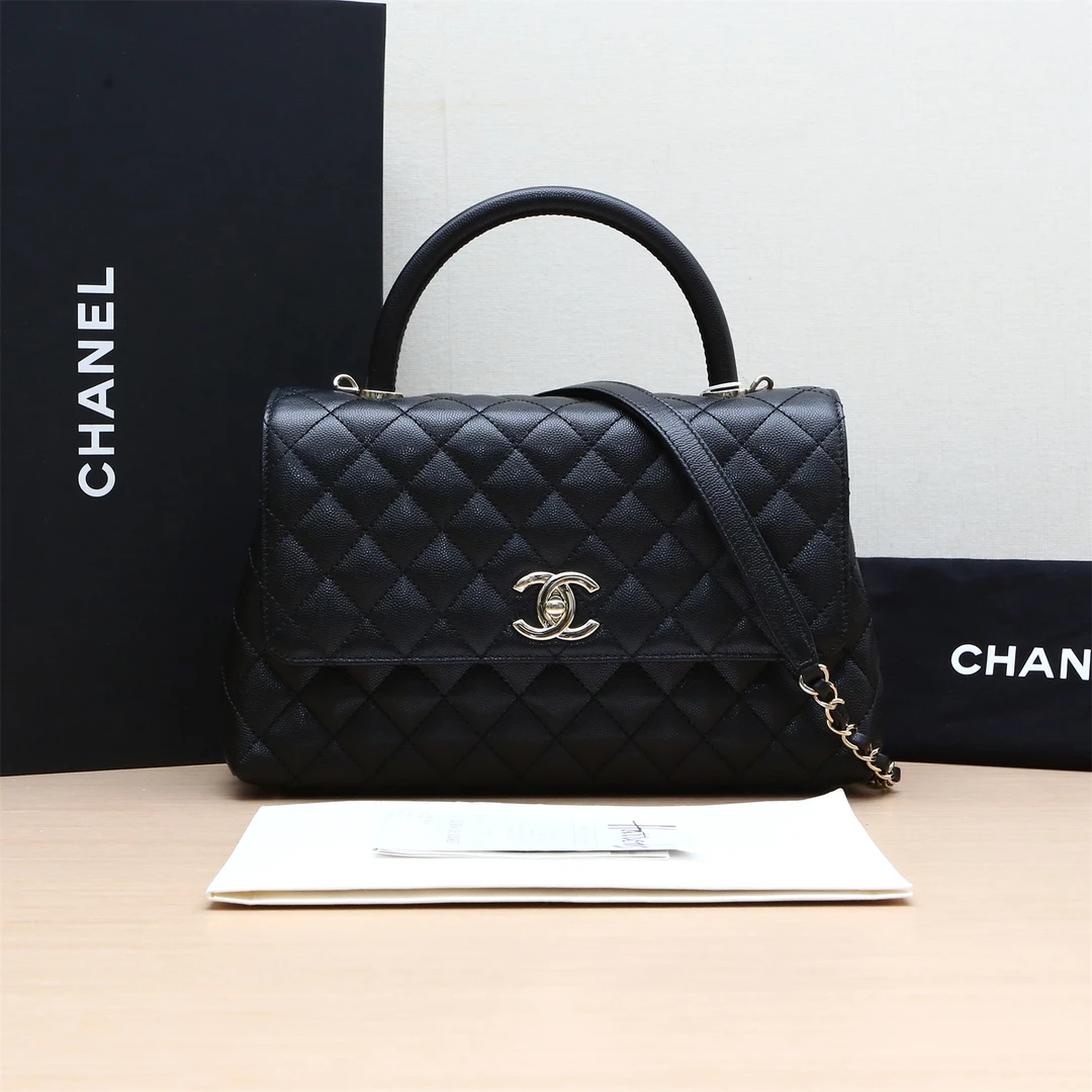 99新 Chanel/香奈儿 黑黑精选 929777Coco Handle中号 单肩包芯片